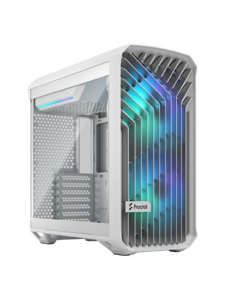 Fractal Design Torrent Compact (White TG RGB) Gaming Case w/ Clear Glass Window  E-ATX  2 RGB Fans  Fan Hub  RGB Strip on PSU Shroud  Front Grille  USB-C