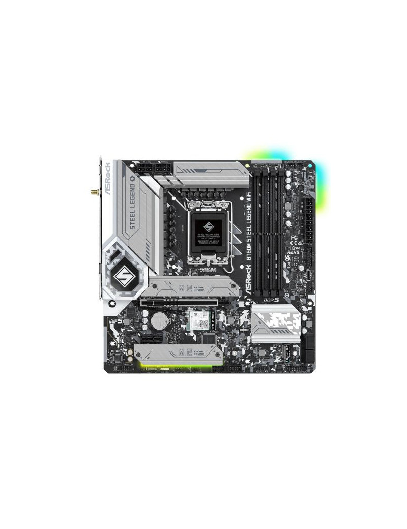 Asrock B760M STEEL LEGEND WIFI  Intel B760  1700  Micro ATX  4 DDR5  HDMI  DP  eDP  Wi-Fi 6E  2.5G LAN  PCIe5  3x M.2  RGB