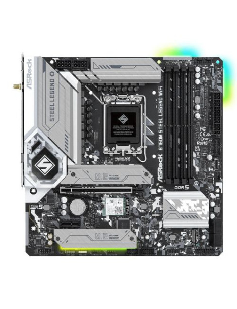 Asrock B760M STEEL LEGEND WIFI  Intel B760  1700  Micro ATX  4 DDR5  HDMI  DP  eDP  Wi-Fi 6E  2.5G LAN  PCIe5  3x M.2  RGB