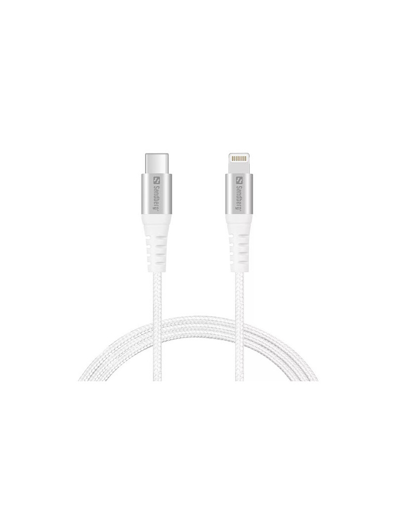 Sandberg USB-C PD to Lightning Cable  Braided  1 Meter  White