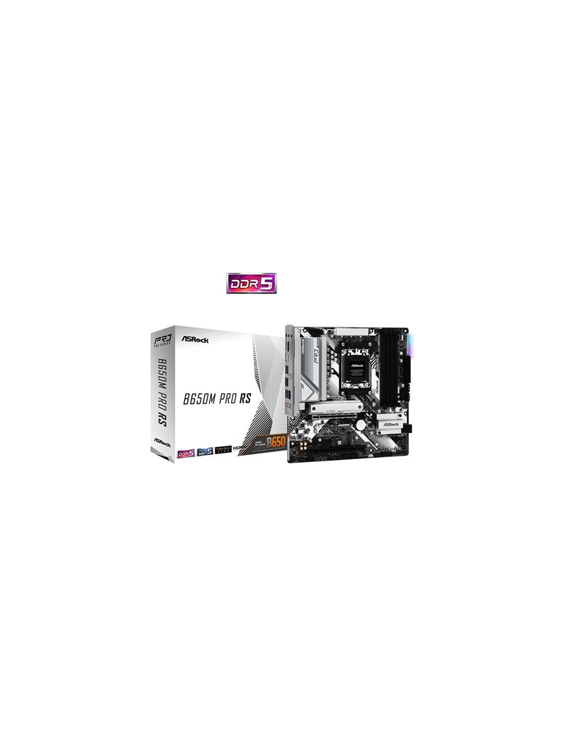 ASRock B650M Pro RS AMD AM5 Socket Motherboard  Micro-ATX  4x DDR5 Slots  3x M.2 Sockets  2x USB-C Port  Fitted I/O Shield  2.5GbE LAN  1x DisplayPort / 1x HDMI Port