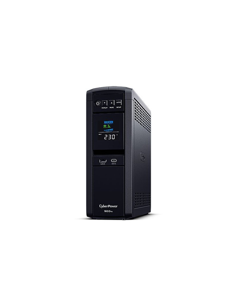 CyberPower PFC Sinewave 1600VA Line Interactive Tower UPS  1000W  LCD Display  2x UK Plug  4x IEC  AVR Energy Saving