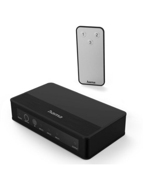 Hama 3x1 4K-HDMI Switch with Remote Control  3 Inputs  1 Output  Aluminium