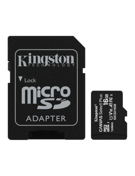 Kingston 32GB Canvas Select Plus Micro SD Card with SD Adapter  UHS-I Class 10  U1  A1 App Performance  100MB/s