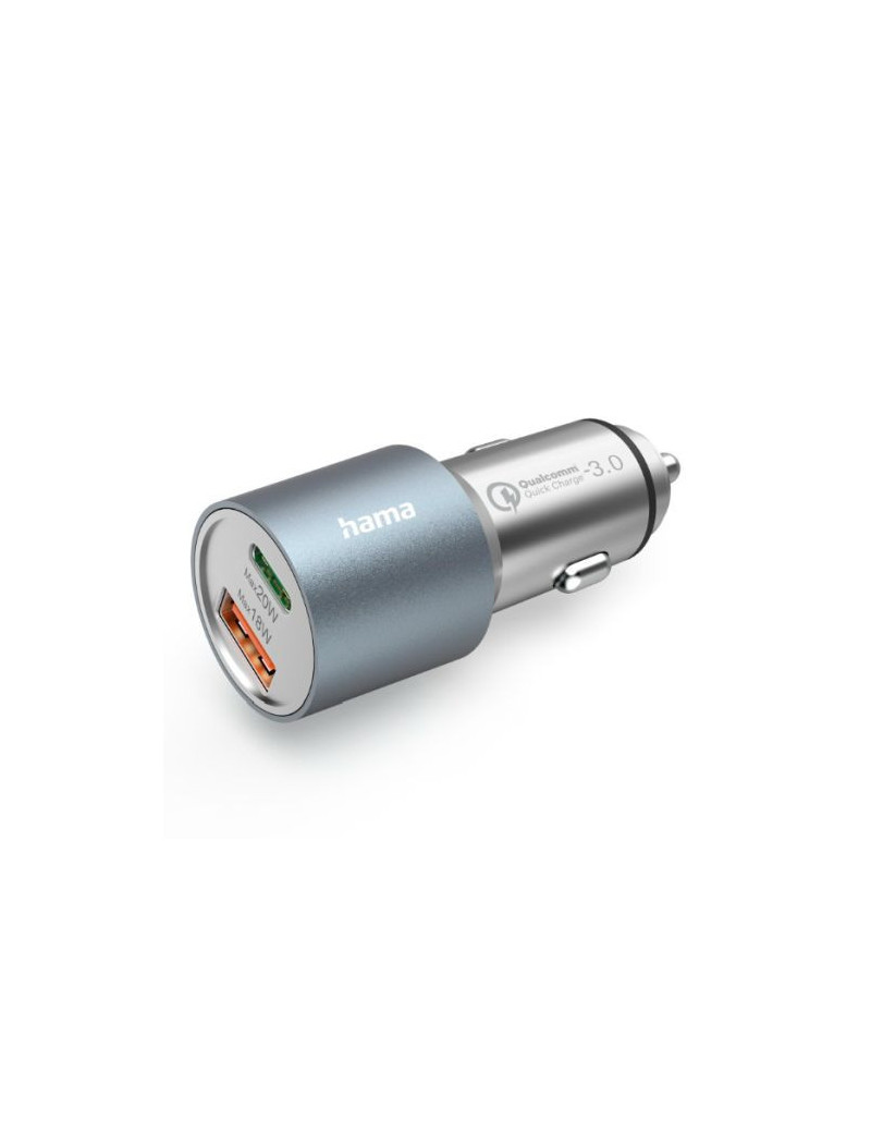 Hama USB Fast Charge Car Adapter  USB-C & USB-A  Power Delivery  Qualcomm 3.0  38W  Metal