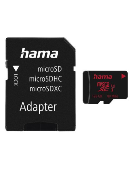 Hama 128GB MicroSDXC Card with SD Adapter  UHS-I Class 3  80MB/s