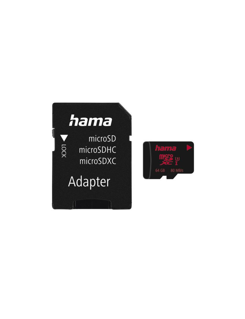 Hama 64GB MicroSDXC Card with SD Adapter  UHS-I Class 3  80MB/s