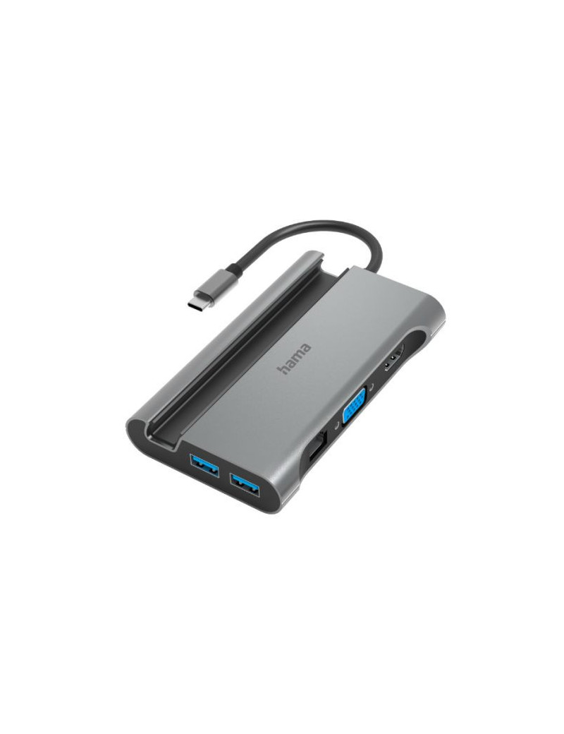 Hama Connect2Mobile USB-C 3.2 Gen1 7-in-1 Docking Station - USB-C (PD Power)  3x USB-A  1x VGA  1x HDMI  LAN  Aluminium