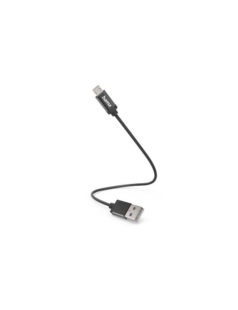 Hama USB-A to Micro USB Quick Charging Cable  USB 2.0  Nylon Sheath  0.2 Metre  Black