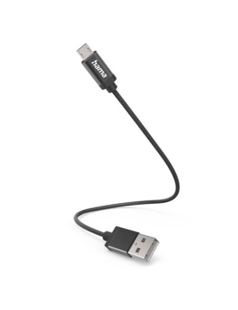 Hama USB-A to Micro USB Quick Charging Cable  USB 2.0  Nylon Sheath  0.2 Metre  Black