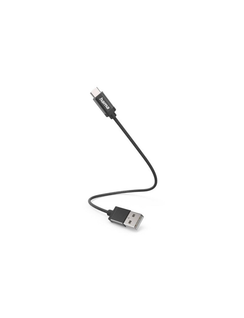 Hama USB-A to USB-C Quick Charging Cable  USB 2.0  Nylon Sheath  0.2 Metre  Black