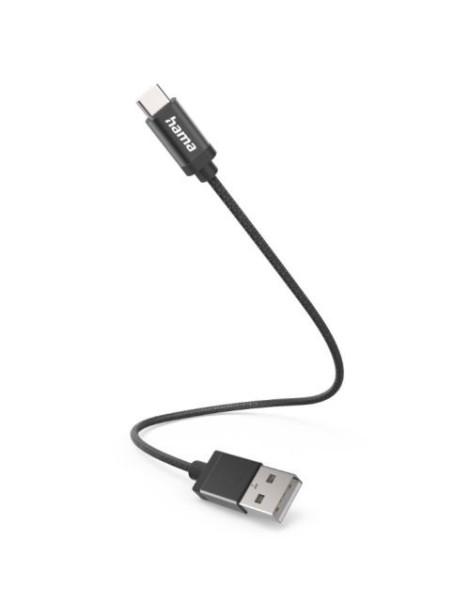 Hama USB-A to USB-C Quick Charging Cable  USB 2.0  Nylon Sheath  0.2 Metre  Black