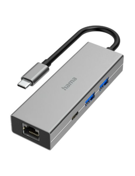 Hama 3-Port USB-C 3.2 Gen1 Hub w/ LAN  2x USB-A  1x USB-C  1x GB LAN  USB Powered