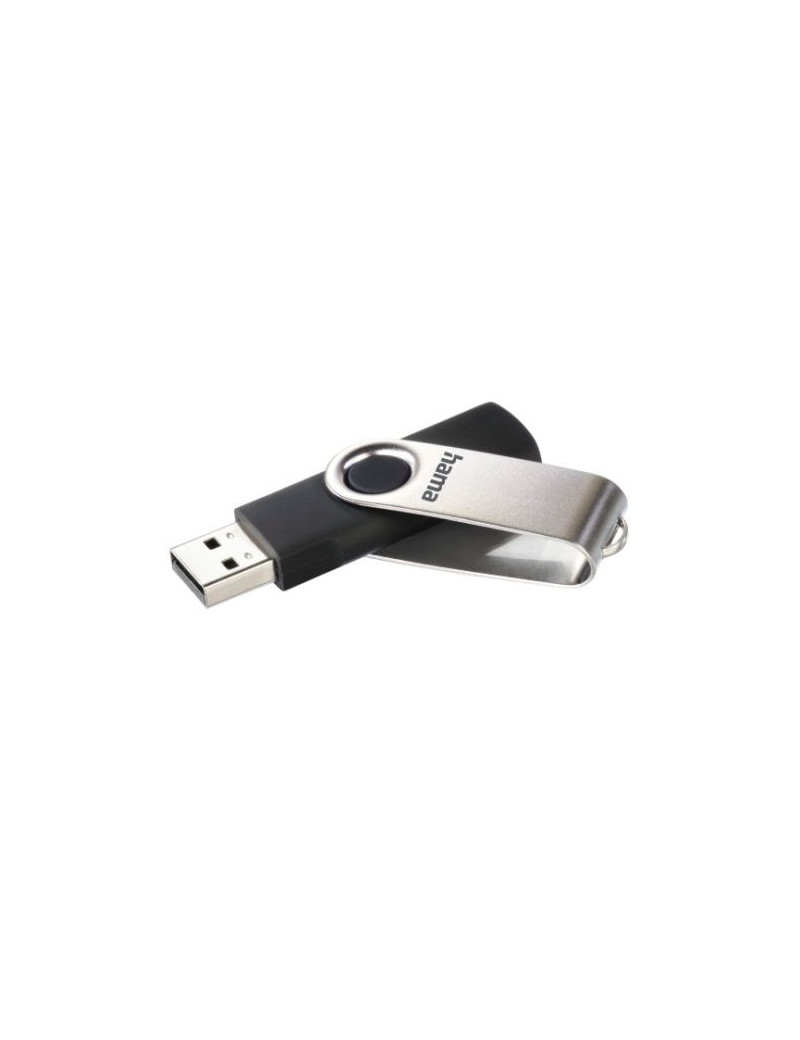 Hama Rotate 128GB USB 2.0 Memory Pen  Rotating Cap  Keyring  Black/Silver