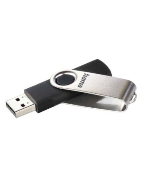 Hama Rotate 128GB USB 2.0 Memory Pen  Rotating Cap  Keyring  Black/Silver