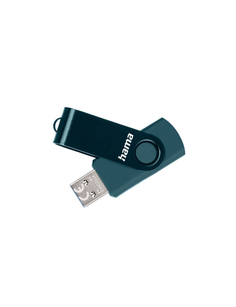 Hama Rotate 128GB USB 3.0 Memory Pen  Rotating Cap  Keyring  Petrol Blue