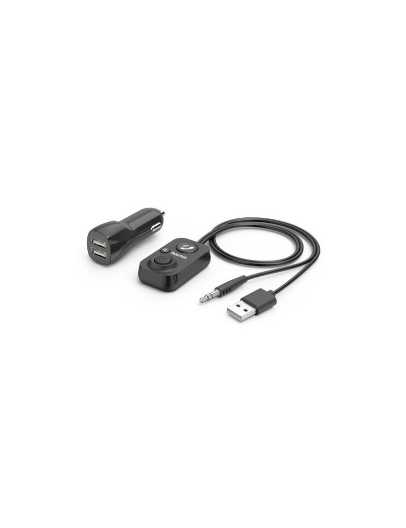 Hama Bluetooth Hands-Free Receiver for Cars  3.5mm Jack for AUX-In  12V Charger  2x USB-A  1m Cable