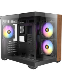 ANTEC CX600M Mini Tower Gaming Case  Black  270 Full-View Tempered Glass with Exotic Wood  Up to 9 x 120 mm RGB Fans  1 x USB 3.0 / 1 x USB Type-C  Micro ATX  ITX