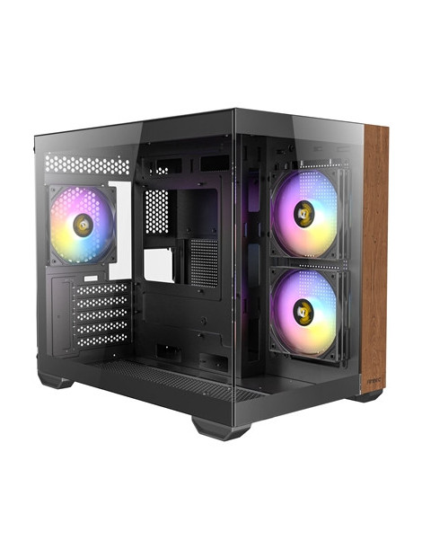 ANTEC CX600M Mini Tower Gaming Case  Black  270 Full-View Tempered Glass with Exotic Wood  Up to 9 x 120 mm RGB Fans  1 x USB 3.0 / 1 x USB Type-C  Micro ATX  ITX