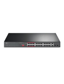 TP-LINK (TL-SL1226P) 24-Port 10/100Mbps + 2-Port GB Unmanaged PoE+ Switch  2 combo GB SFP Slots  24-Port PoE  Rackmountable