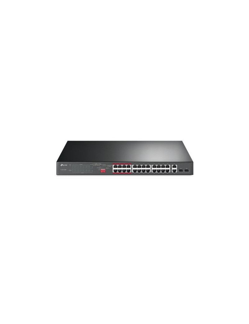 TP-LINK (TL-SL1226P) 24-Port 10/100Mbps + 2-Port GB Unmanaged PoE+ Switch  2 combo GB SFP Slots  24-Port PoE  Rackmountable