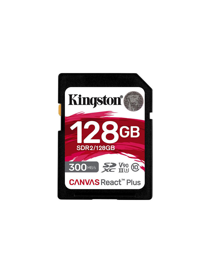 Kingston 128GB Canvas React Plus SDXC Card  UHS-II Class 10  U3  For 8K/3D/VR Videos/Photos  R/W 300/260MB/s