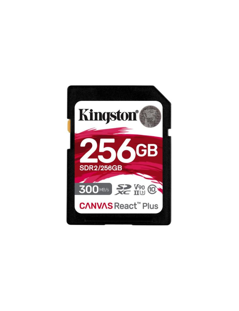 Kingston 256GB Canvas React Plus SDXC Card  UHS-II Class 10  U3  For 8K/3D/VR Videos/Photos  R/W 300/260MB/s