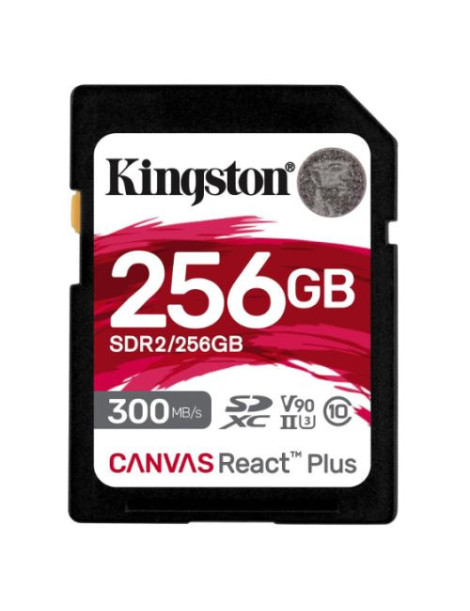 Kingston 256GB Canvas React Plus SDXC Card  UHS-II Class 10  U3  For 8K/3D/VR Videos/Photos  R/W 300/260MB/s