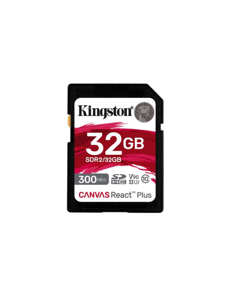 Kingston 32GB Canvas React Plus SDXC Card  UHS-II Class 10  U3  For 8K/3D/VR Videos/Photos  R/W 300/260MB/s