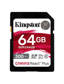 Kingston 64GB Canvas React Plus SDXC Card  UHS-II Class 10  U3  For 8K/3D/VR Videos/Photos  R/W 300/260MB/s