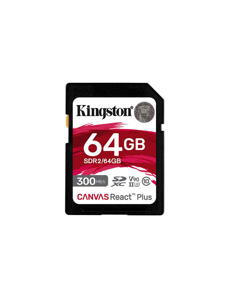 Kingston 64GB Canvas React Plus SDXC Card  UHS-II Class 10  U3  For 8K/3D/VR Videos/Photos  R/W 300/260MB/s