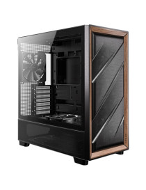 Antec FLUX Mid Tower PC Case - Tempered Glass  Black/Wood  5 PWM Fans  USB-C  E-ATX/ATX/mATX/ITX Compatibility