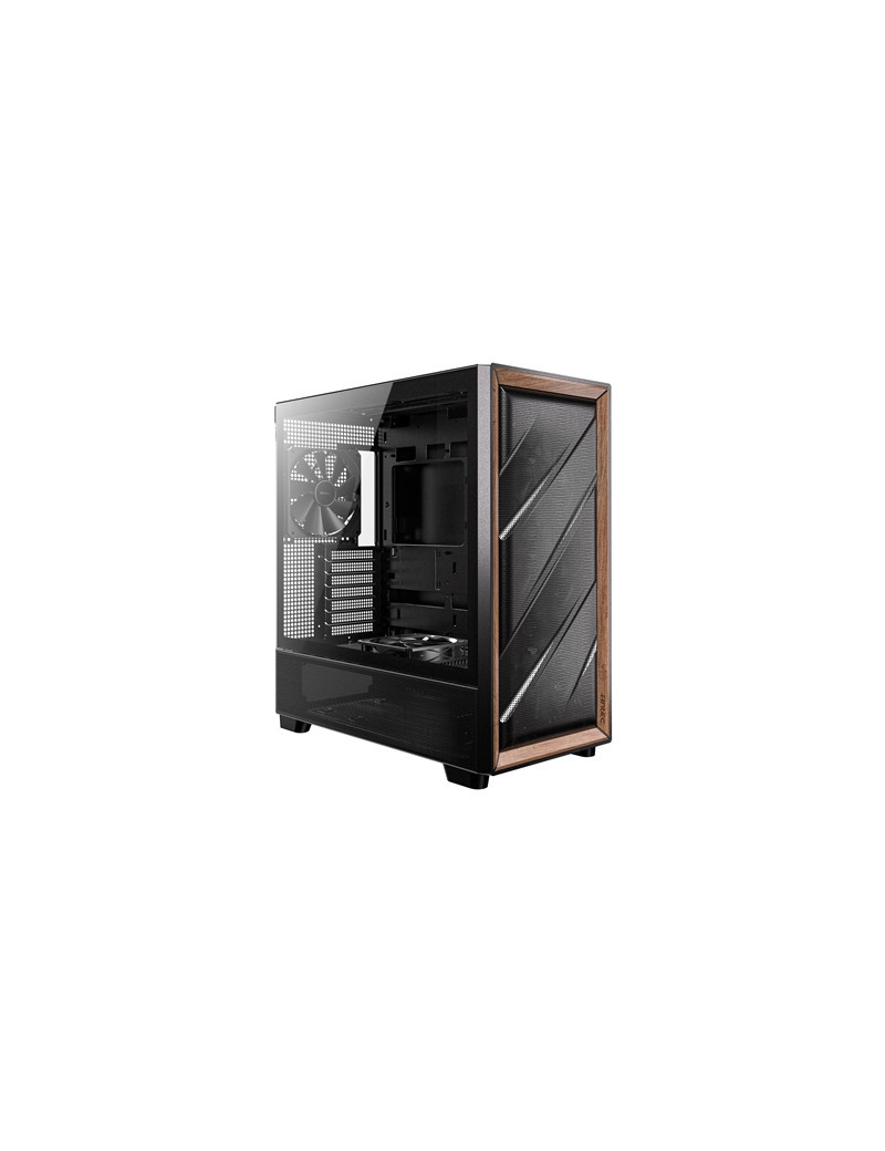 Antec FLUX Mid Tower PC Case - Tempered Glass  Black/Wood  5 PWM Fans  USB-C  E-ATX/ATX/mATX/ITX Compatibility