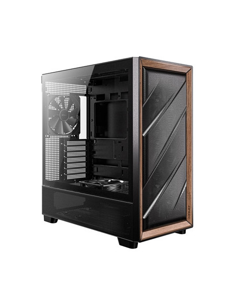 Antec FLUX Mid Tower PC Case - Tempered Glass  Black/Wood  5 PWM Fans  USB-C  E-ATX/ATX/mATX/ITX Compatibility