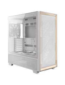 Antec FLUX Mid Tower PC Case - Tempered Glass  White/Wood  5 PWM Fans  USB-C  E-ATX/ATX/mATX/ITX Compatibility