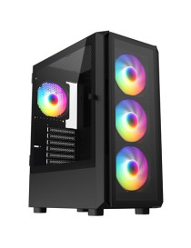 CRONUS Achos V2 Case  Gaming  Black  Mid Tower  1 x USB 3.0 / 2 x USB 2.0  Tempered Glass Side & Front Window Panels  Addressable RGB LED Fans  ATX  Micro ATX  Mini-ITX  4x fans included