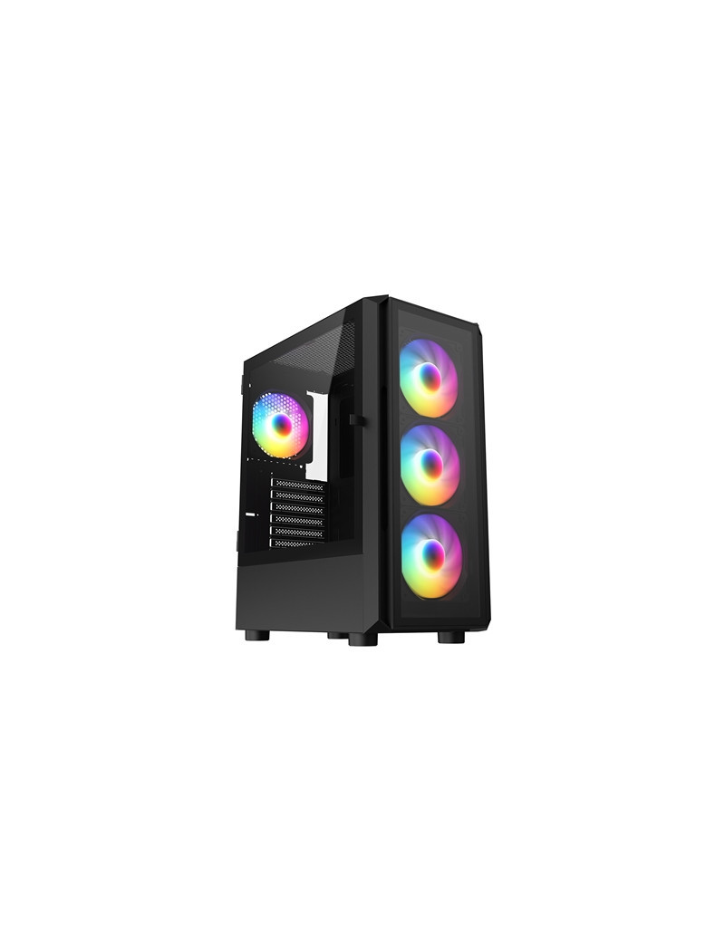 CRONUS Achos V2 Case  Gaming  Black  Mid Tower  1 x USB 3.0 / 2 x USB 2.0  Tempered Glass Side & Front Window Panels  Addressable RGB LED Fans  ATX  Micro ATX  Mini-ITX  4x fans included