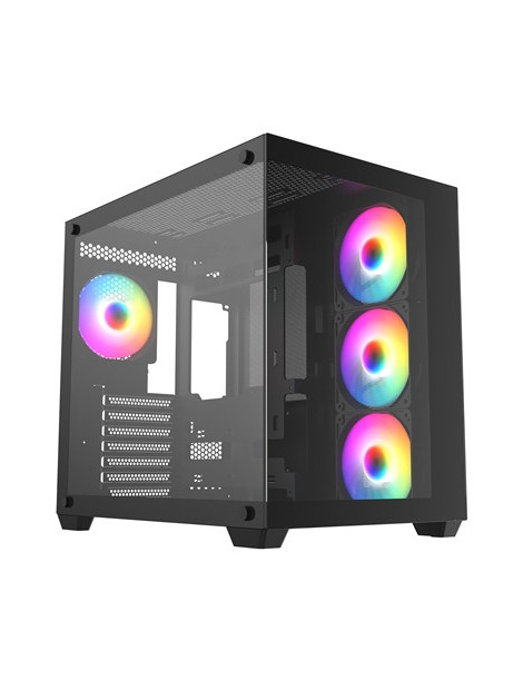 CRONUS Pallas Case  Gaming  Black  Mid Tower  1 x USB 3.0 / 2 x USB 2.0  Tempered Glass Front & Side Window Panels  Addressable RGB LED Fans  ATX  Micro ATX  Mini-ITX