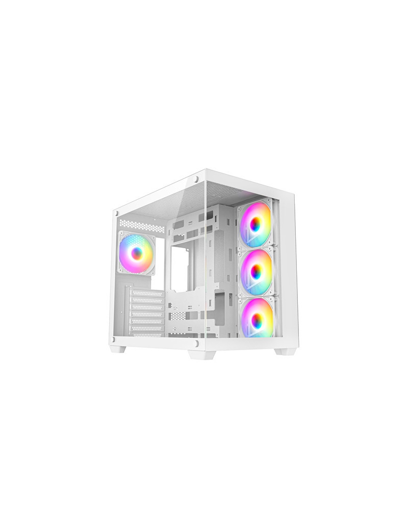 CRONUS Pallas Case  Gaming  White  Mid Tower  1 x USB 3.0 / 2 x USB 2.0  Tempered Glass Front & Side Window Panels  Addressable RGB LED Fans  ATX  Micro ATX  Mini-ITX