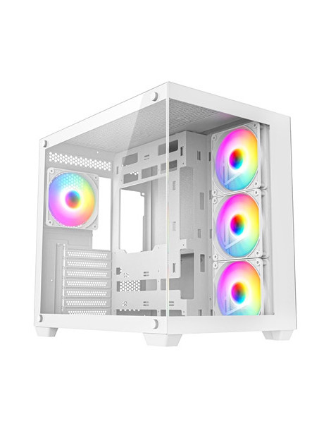 CRONUS Pallas Case  Gaming  White  Mid Tower  1 x USB 3.0 / 2 x USB 2.0  Tempered Glass Front & Side Window Panels  Addressable RGB LED Fans  ATX  Micro ATX  Mini-ITX