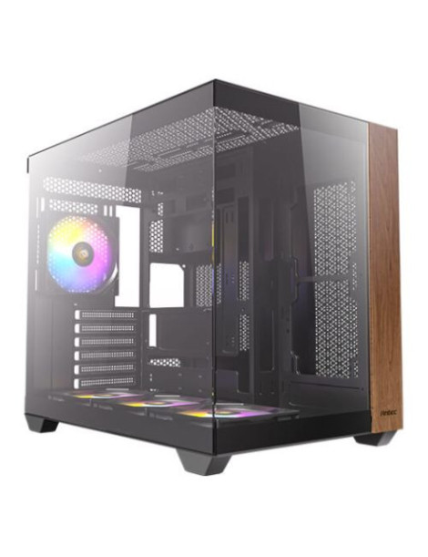 Antec CX800 Wood ARGB Dual Chamber Gaming Case w/ Glass Side & Front  ATX  4x RGB Fans  LED Button  USB-C  Asus BTF Compatible  Black/Wood