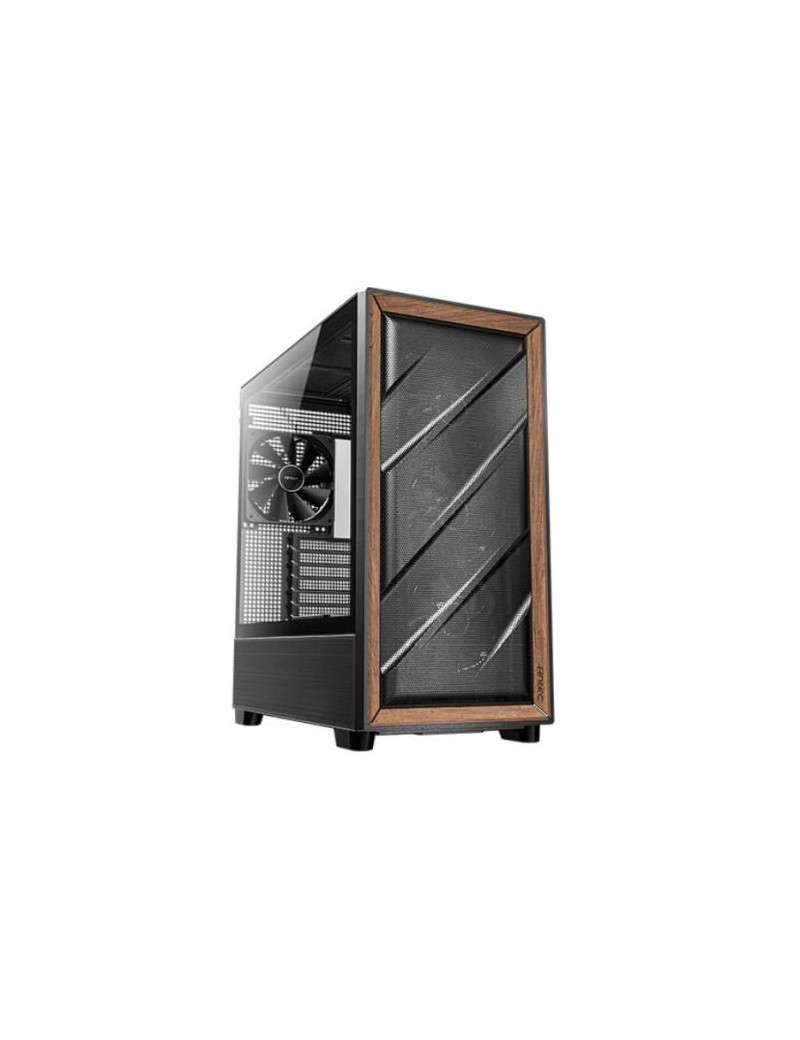 Antec FLUX Gaming Case w/ Glass Side  E-ATX  Multi Vent Design  Mesh/Wood Front  5 PWM Fans  ARGB PWM Fan Hub  USB-C  BTF Compatible  Black