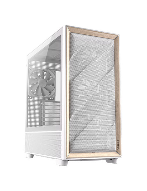 Antec FLUX Gaming Case w/ Glass Side  E-ATX  Multi Vent Design  Mesh/Wood Front  5 PWM Fans  ARGB PWM Fan Hub  USB-C  BTF Compatible  White