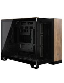 Corsair 2500X Dual Chamber Gaming Case w/ Glass Side & Front  Micro ATX  Mesh Panels  USB-C  Asus BTF Compatible  Black/Walnut Wood