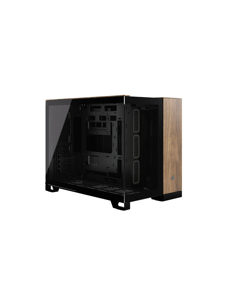 Corsair 2500X Dual Chamber Gaming Case w/ Glass Side & Front  Micro ATX  Mesh Panels  USB-C  Asus BTF Compatible  Black/Walnut Wood