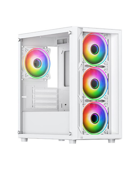 Vida Lucid White ARGB Gaming Case w/ Glass Front & Side  Micro ATX  4x ARGB Infinity Fans