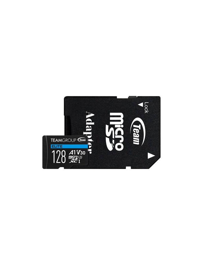 Team 128GB Elite A1 Micro SDXC Card with SD Adapter  UHS-I Class 3  U3  A1 App Performance  100MB/s