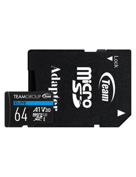 Team 64GB Elite A1 Micro SDXC Card with SD Adapter  UHS-I Class 3  U3  A1 App Performance  100MB/s