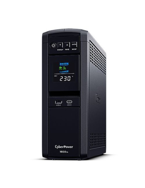 CyberPower PFC Sinewave 1600VA Line Interactive Tower UPS  1000W  LCD Display  2x UK Plug  4x IEC  AVR Energy Saving