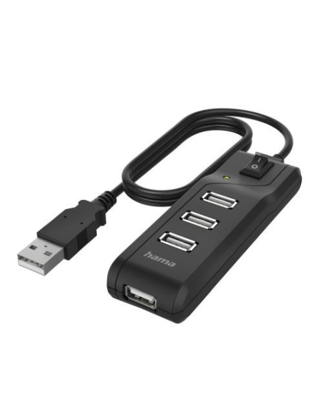 Hama External 4-Port USB 2.0 Hub  USB Powered  On/Off Switch  Black